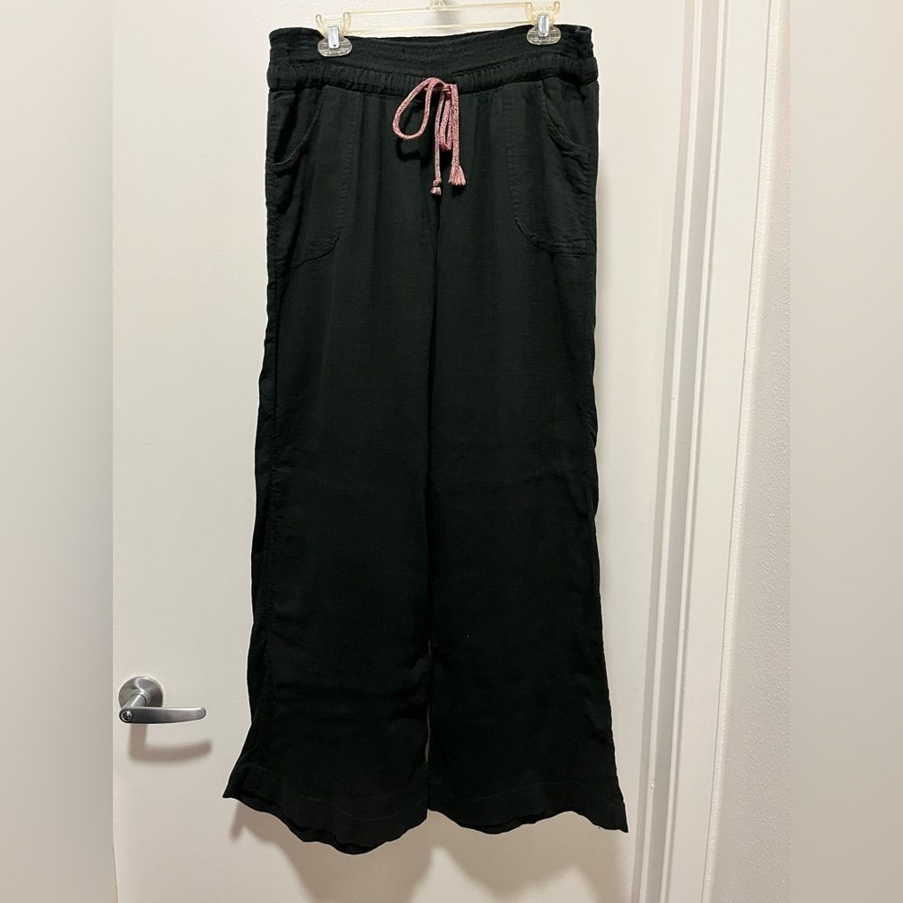 Black Wide Leg Pull-on Pant 100% Cotton Size S